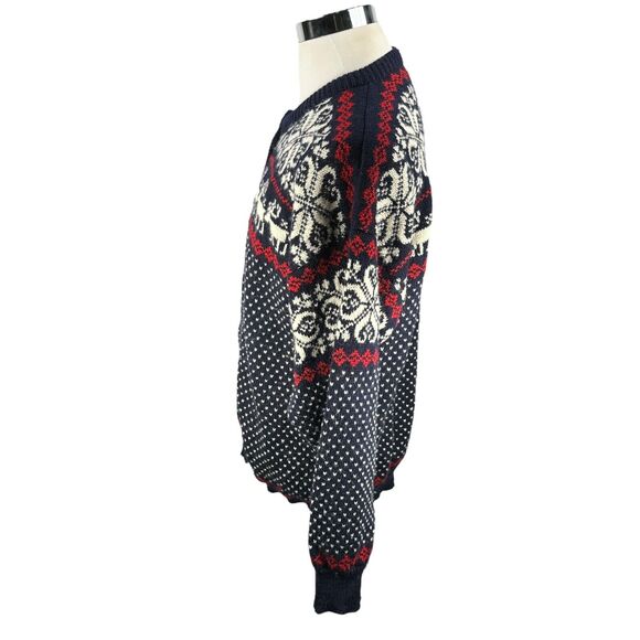 Vintage Rauma Christmas Cardigan Sweater Men's Medium Blue Red Deer Wool READ - Picture 2 of 12